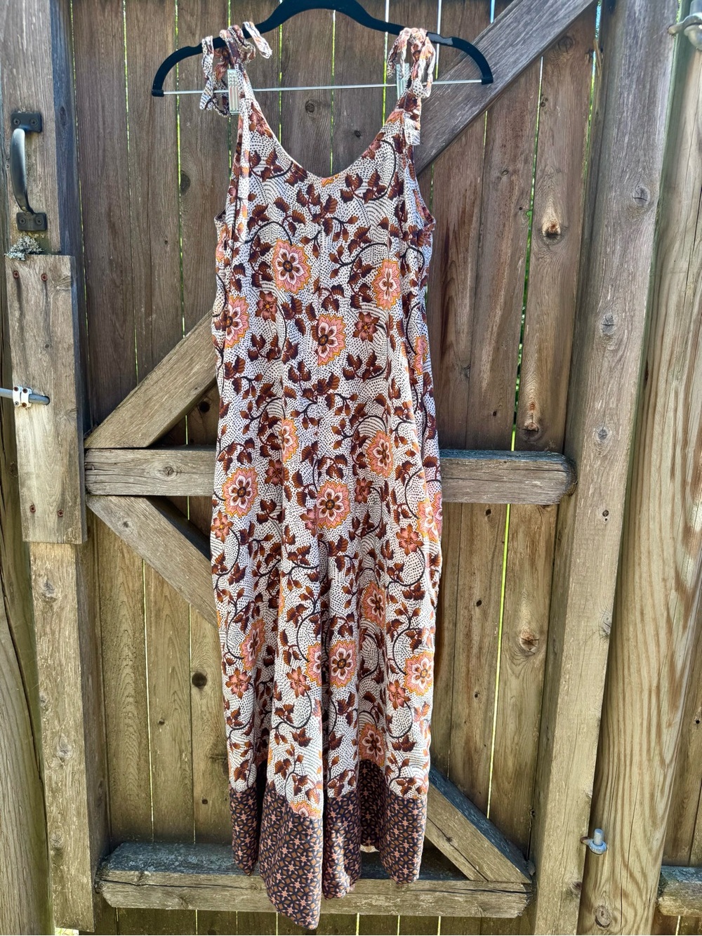 Isabella Peach And Brown Flowy Oversized Floral Boho Jumpsuit With Pockets S/M